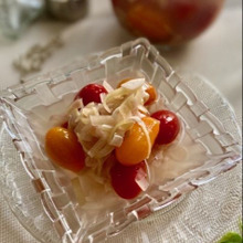 昆布水で作るプチトマトとみょうがの水キムチ風