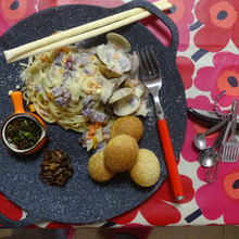 超地産地消な New England clam chowder の様なパスタ