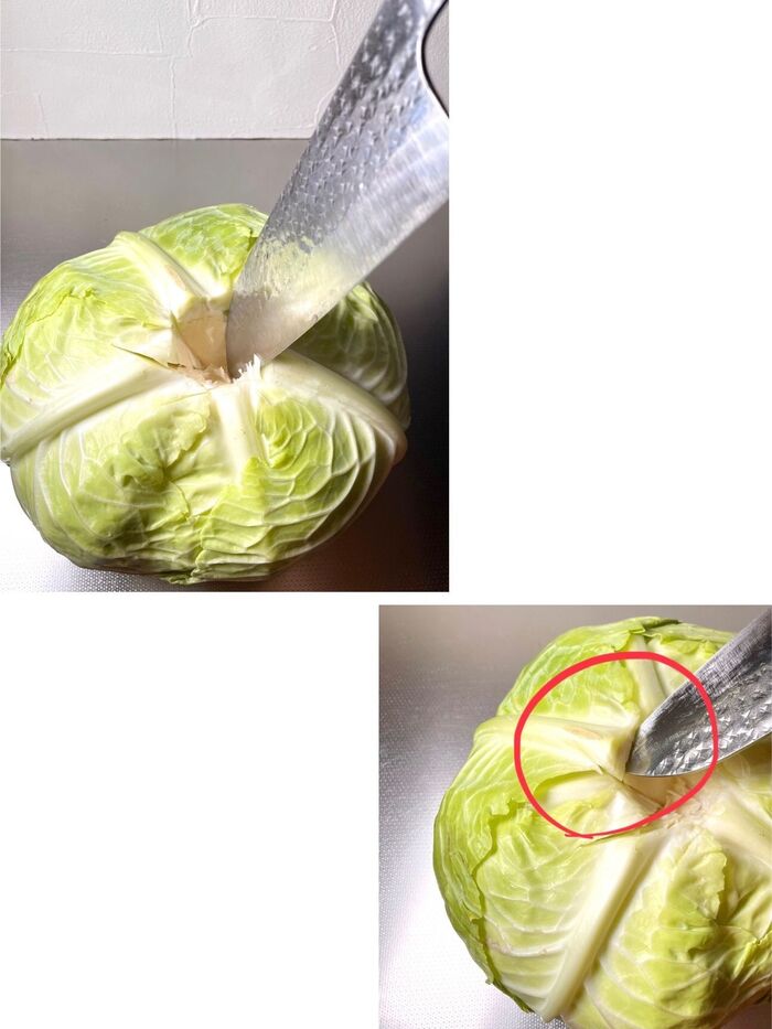はじめに、深めに芯をくり抜きます