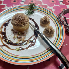 【焼き芋と遊ぶ その2】マロンペーストのせブリュレ、バルサミコソース