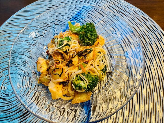 素麺とタコキムチのマヨサラダ