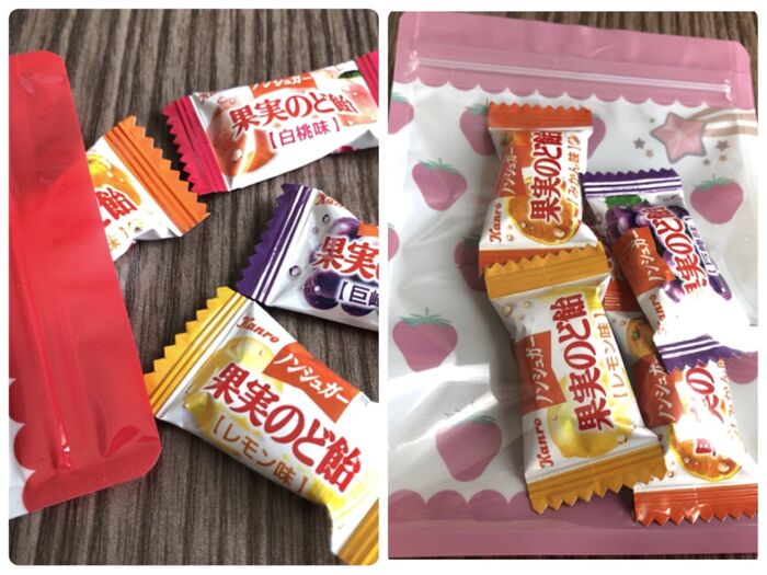 続いて飴などの細かいお菓子を入れています