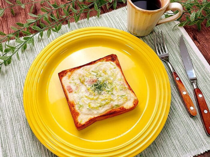 【春キャベツとベーコンのグラタントースト】便利な野菜だし使用!