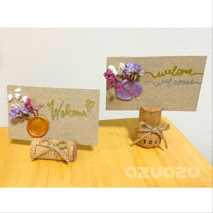 ワインコルクとダンボール de メモスタンド&ウェルカムカード