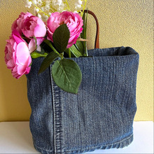 デニムでビンテージ風アップサイクル花器カバー