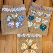 100均麻巾着リメイク!1時間でできるハートのカントリー風ショルダーバッグ(^○^)