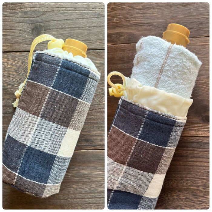 オリーブ油にタオルを巻き、ペットボトルケースに入れてみた。