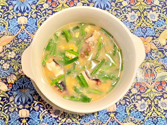 疲労回復に!「タコとニラの卵スープ」
