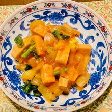 お正月の残った食材で、高野豆腐のエビチリ