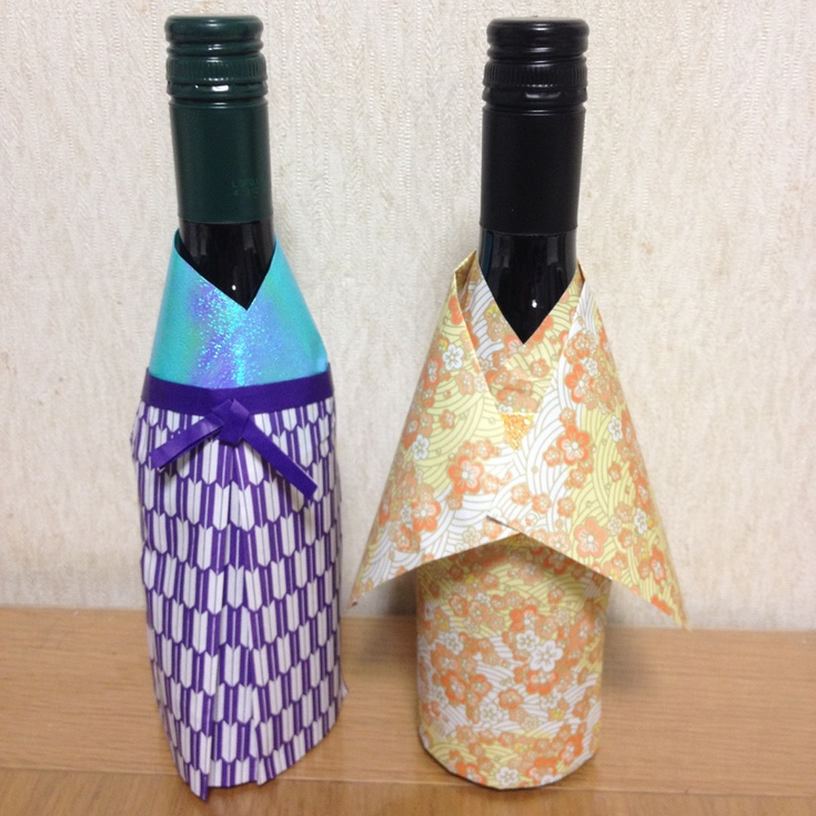 折り紙で簡単☆着物のワインボトルカバー