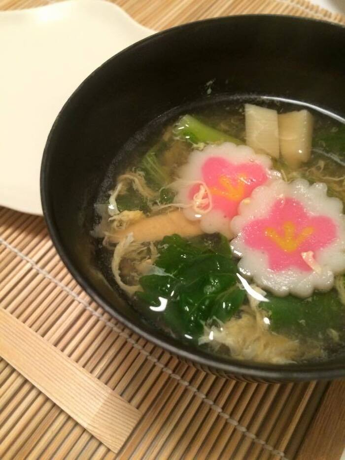 菜の花と筍の錦糸スープ
