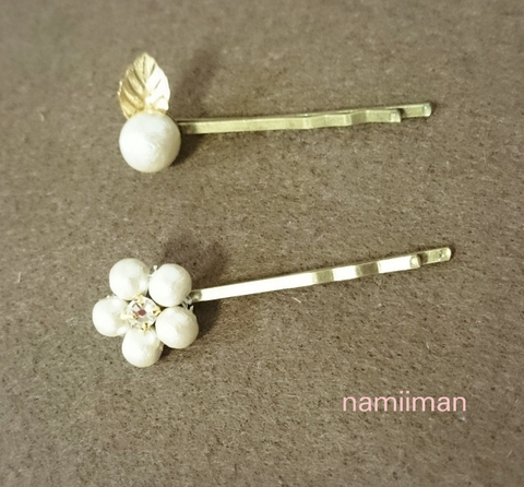 ハンドメイド コットンパールの 大人ヘアピン 暮らしニスタ ハンドメイド コットンパールの 大人ヘアピン 暮らしニスタ