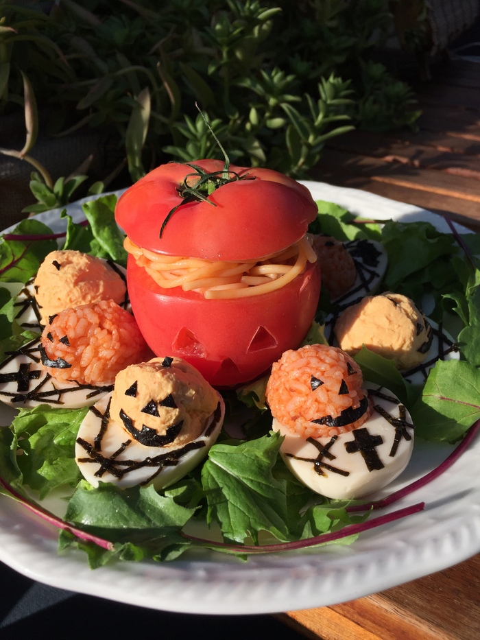 Happy Halloweenオードブル☆ジャックオランタンのパスタ・卵サラダ・ケチャップライス