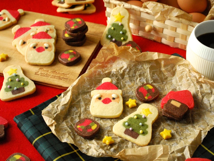 クリスマスお菓子☆アイスボックスクッキーでサンタとツリークッキーの作り方