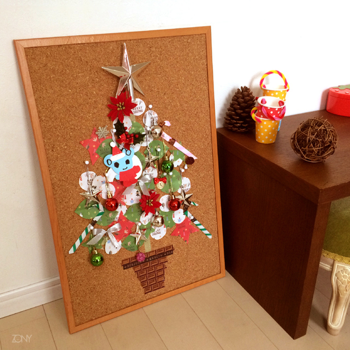 コルクボードに☆平面クリスマスツリー☆