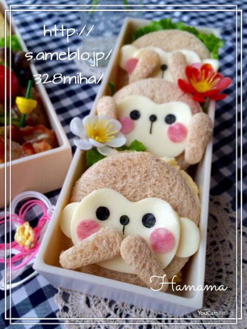 キャラ弁 見猿聞か猿言わ猿 のサンドイッチ 暮らしニスタ