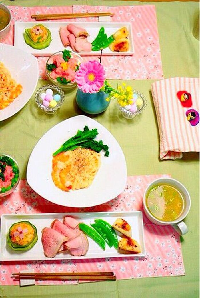 ひな祭りのひし餅風テーブルコーディネート☆