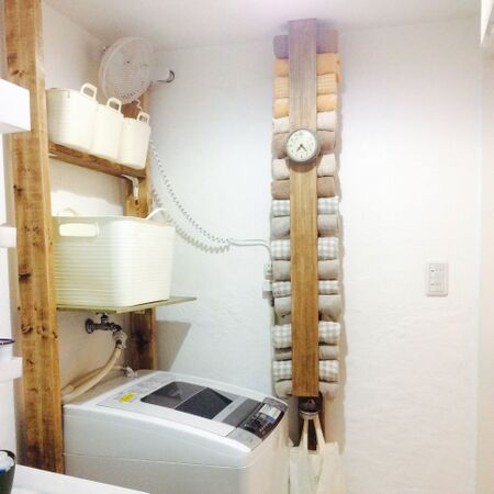 狭い洗面室をリフォーム☆コンパクトなタオル置場をDIY♪