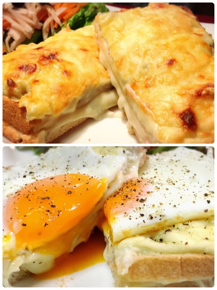 フランスの朝食☆チーズがとろ〜りクロックムッシュ&半熟卵とチーズがとろ〜りクロックマダム