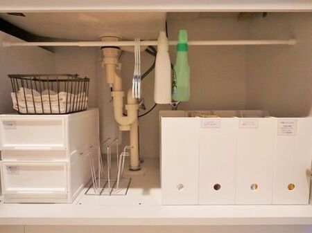 ニトリの収納グッズで、洗面台下の整理。