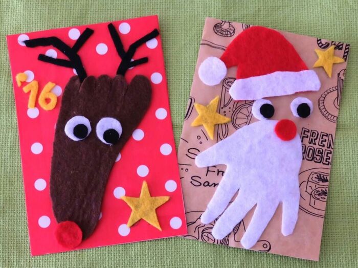 触っても楽しめる！フェルトとワックスペーパーで作る赤ちゃんの手形・足形クリスマスカード