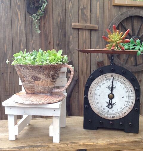 100均diy コーヒードリッパー 古紙風ちよがみ デコパージュで多肉植物プランター 暮らしニスタ