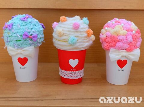 アイスクリーム かき氷風100均ラッピング 毛糸 風船 紙コップで 暮らしニスタ