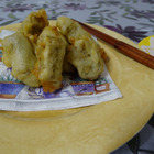 牛蒡と遊ぶ　　///　その3　　鶏巻き牛蒡のナン天ぷらを黄金比の天つゆで・・・・