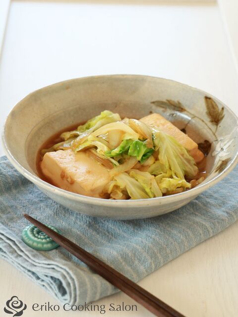 蒸し焼きで時短 豆腐とキャベツのすき焼き風 暮らしニスタ