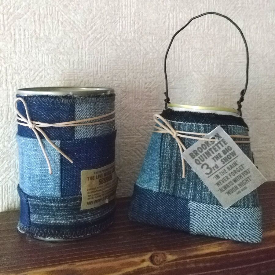 空き缶とデニムはぎれでパッチワーク風リメ缶バッグ 暮らしニスタ