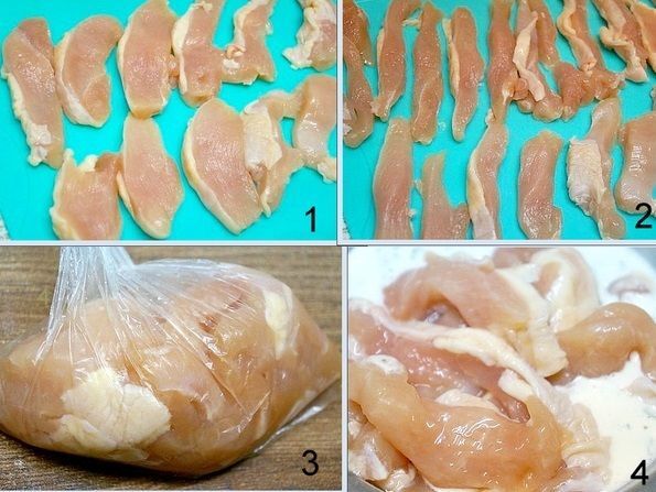 ２．ムネ肉の下漬け。