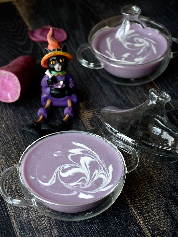 ハロウィン♥紫いものスープ　【*魔女スープ *簡単 *親子料理】10分