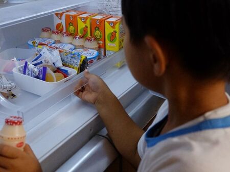 冷蔵庫のチルドケースは子供基地。