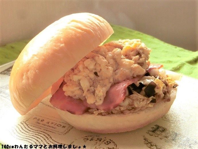 簡単★白菜昆布とベーコン卵のバーガー