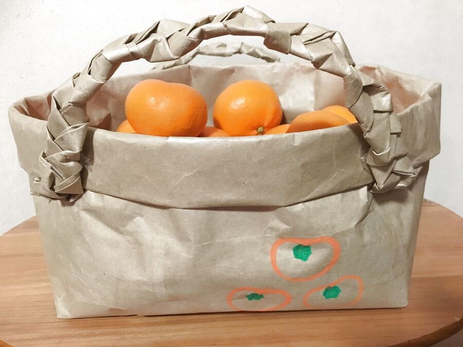 米袋リメイクみかん入れ