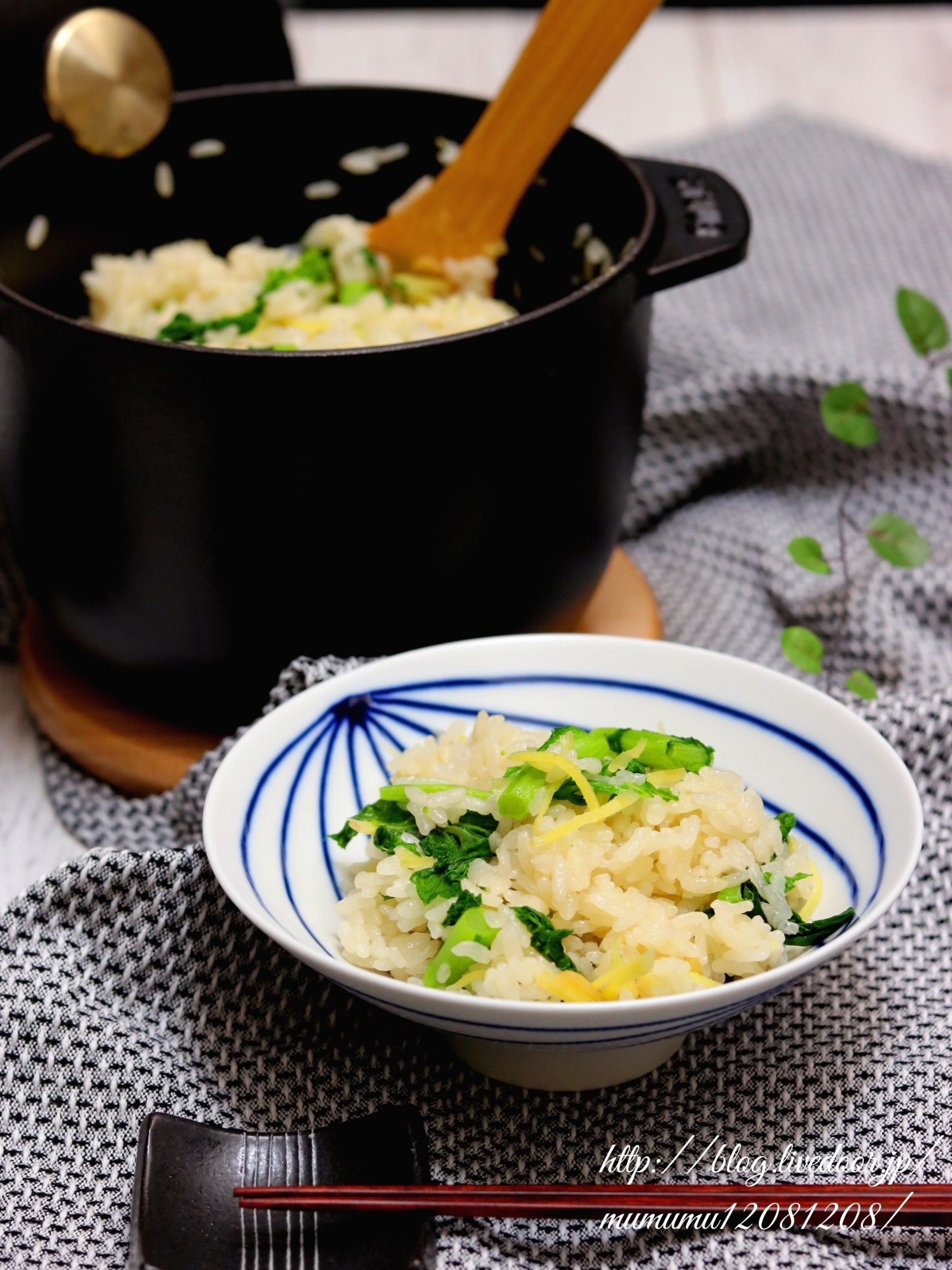 菜の花と生姜の炊き込みご飯。