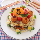 ごっつ楽しい！お好み焼・たこ焼レシピ「祝ごっつの日！ケーキ風デコのみ焼」