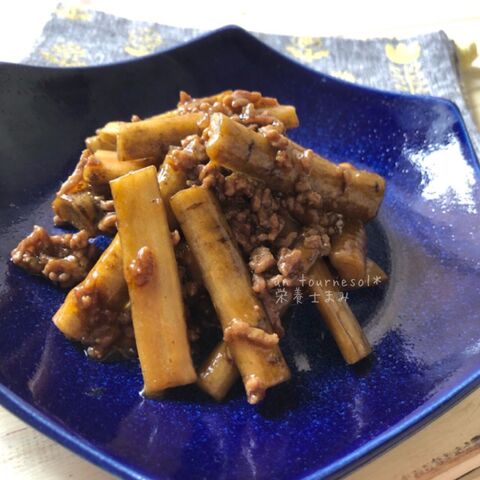 お弁当にオススメ 食物繊維でストレス解消 ごぼうとそぼろのわさび醤油炒め煮 暮らしニスタ