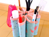 100均手ぬぐいとペーパー芯で作る、お花型ペンスタンド