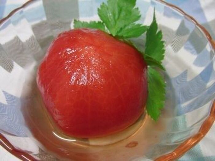 ポリ袋で簡単☆　柚子胡椒をきかせた完熟トマトの白だし浸し