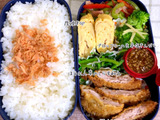 豚カツ入れてスタミナアップ♪主人弁当【ブロッコリーの生姜塩きんぴら 】