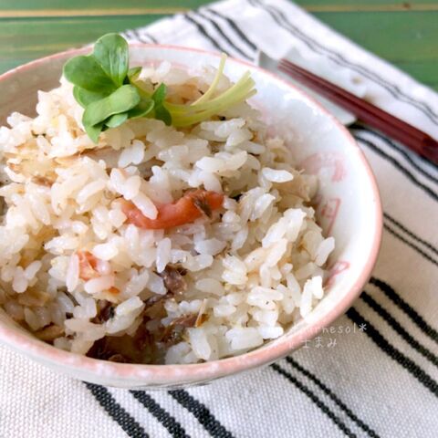 炊飯器レシピ 疲労回復効果 サバ缶de梅かつお炊き込みご飯 暮らしニスタ