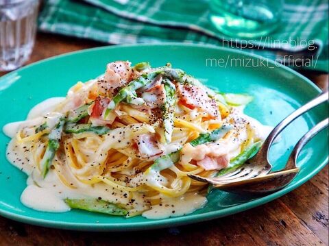 ベーコンとアスパラのクリームパスタ 牛乳 バターなし 生クリームなし 簡単レシピ 暮らしニスタ