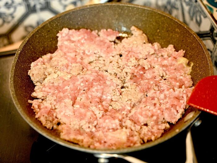 作り方1：ひき肉の炒め方ポイント