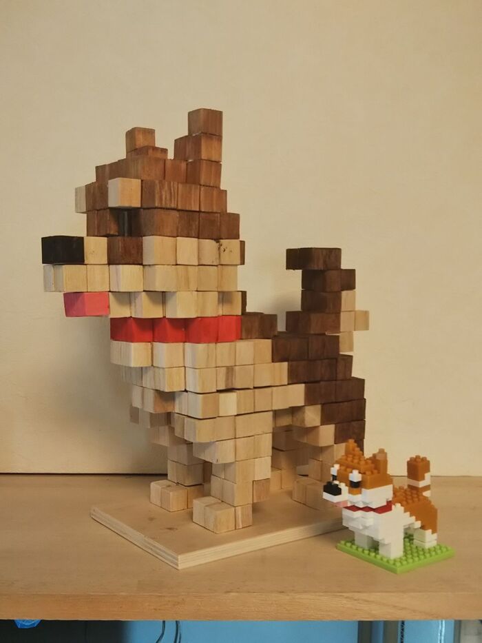 【100均材料】木工ブロックアートで柴犬を作る。