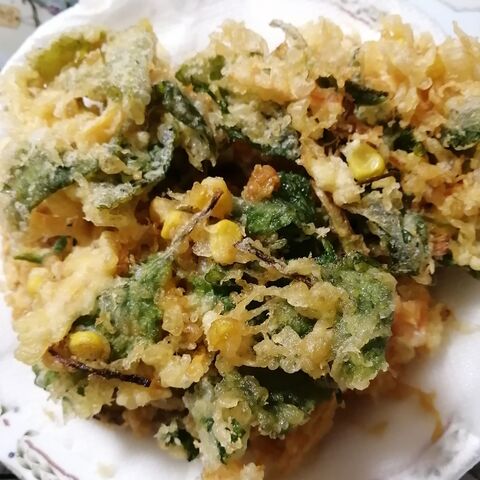 試してみた コーンと三つ葉のかき揚げ 節約レシピ 食材2つ 暮らしニスタ