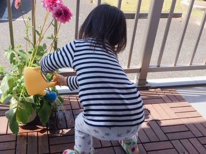 2歳さんお手伝いシリーズ❺　～花の水やり～