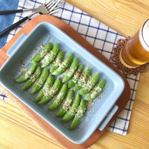 ストレス解消に スナップえんどうのガーリックチーズ焼き 暮らしニスタ