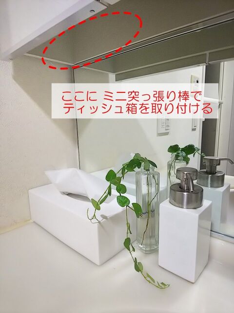 セリアの ミニ突っ張り棒で 洗面台のティッシュを収納 暮らしニスタ セリアの ミニ突っ張り棒で 洗面台のティッシュを収納 暮らしニスタ