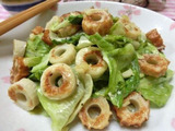 レタス大量消費に☆　香ばしやみつき♪　レタスとちくわのにんにくマヨ醤油炒め